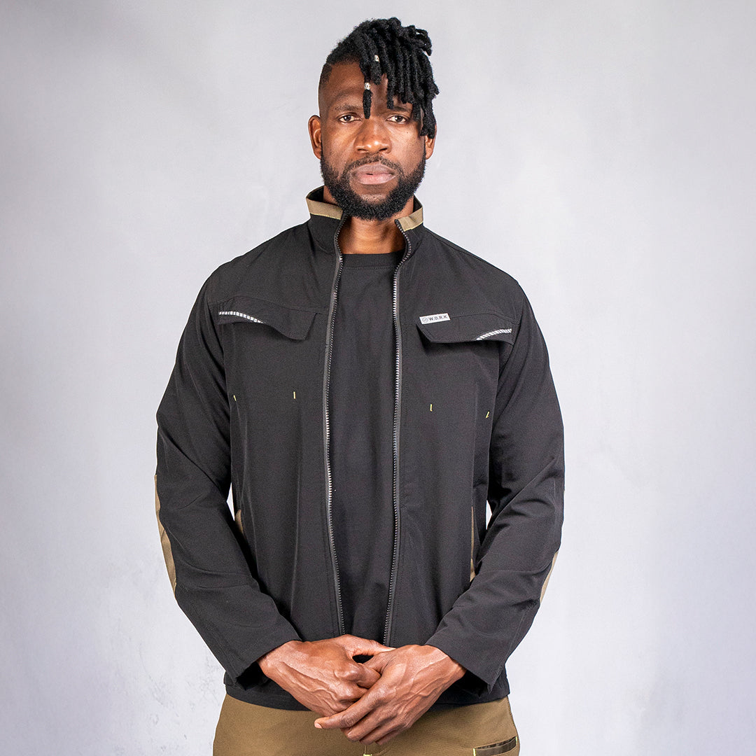 gear jacket W.O.R.K 4 Way Stretch Zip Up Jacket Black – Curve Gear