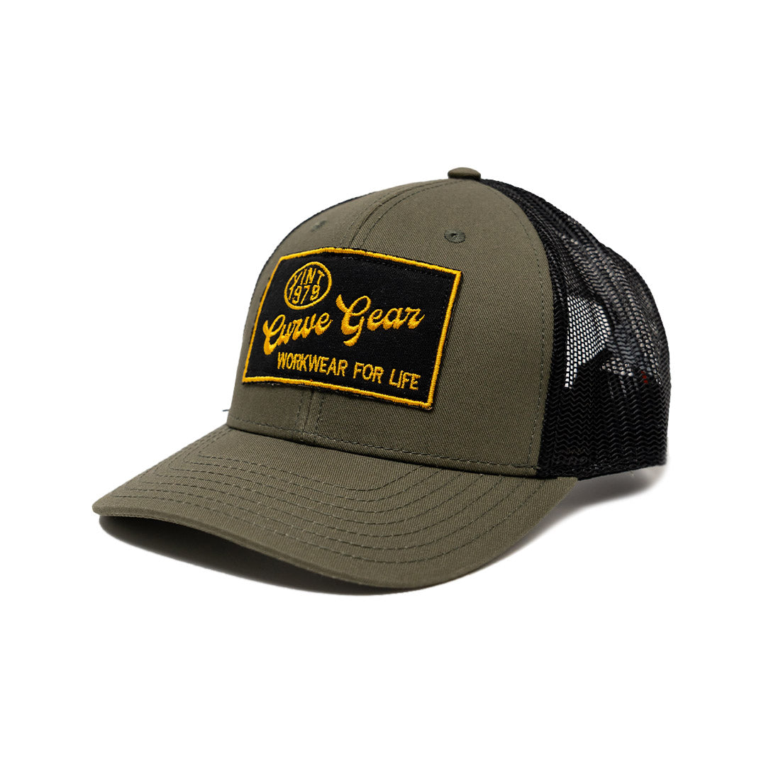 Vintage Curve Gear Cap Olive & Yellow