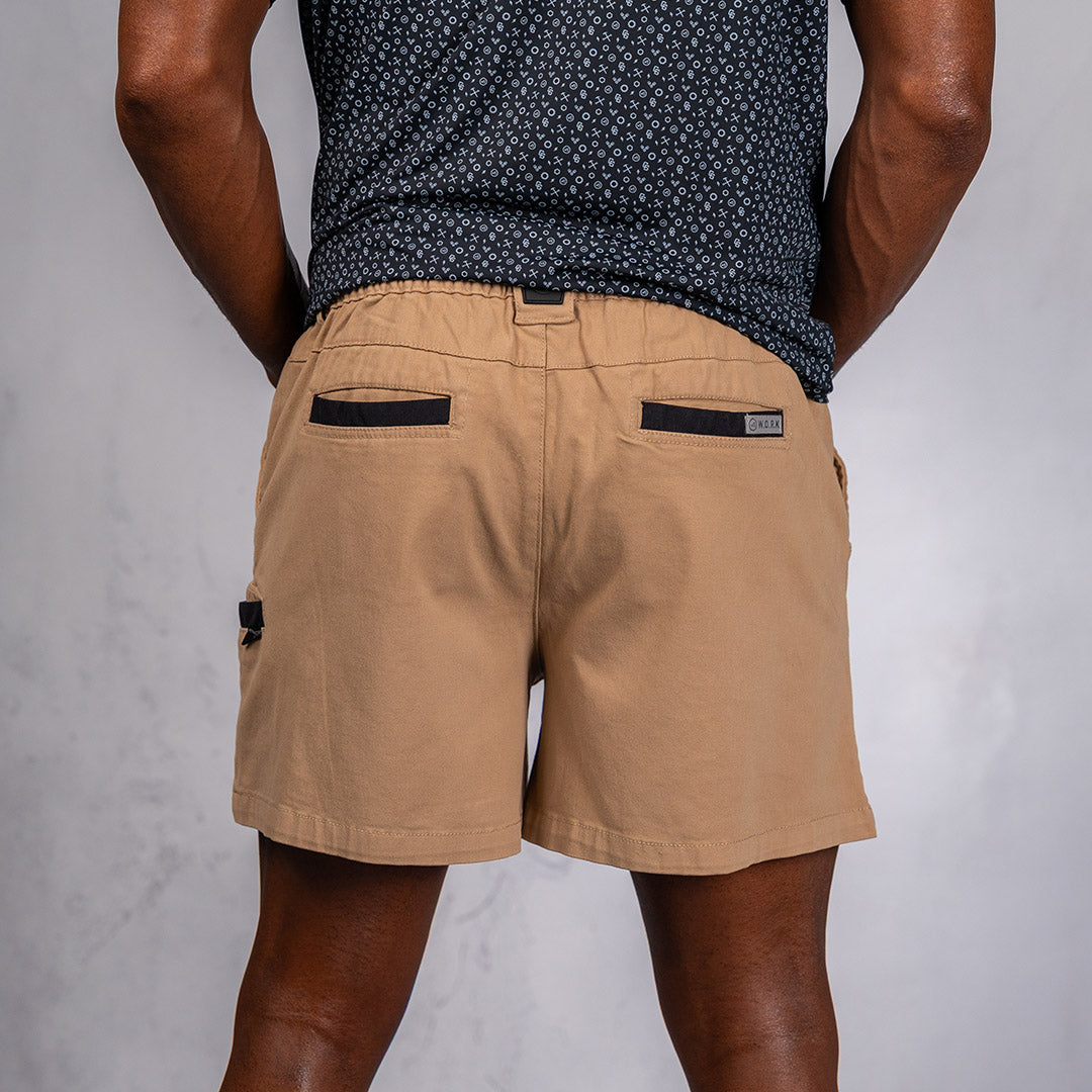 W.O.R.K Traction Cotton Stretch Shorts 4 Inch Camel
