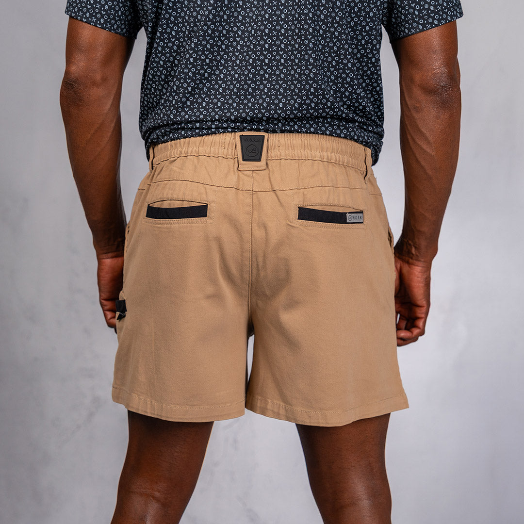 W.O.R.K Traction Cotton Stretch Shorts 4 Inch Camel