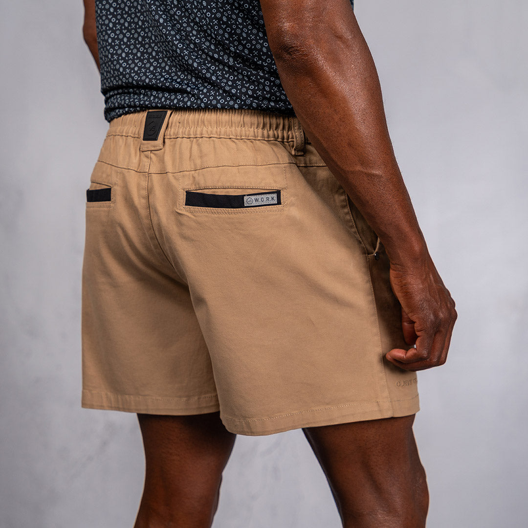 W.O.R.K Traction Cotton Stretch Shorts 4 Inch Camel