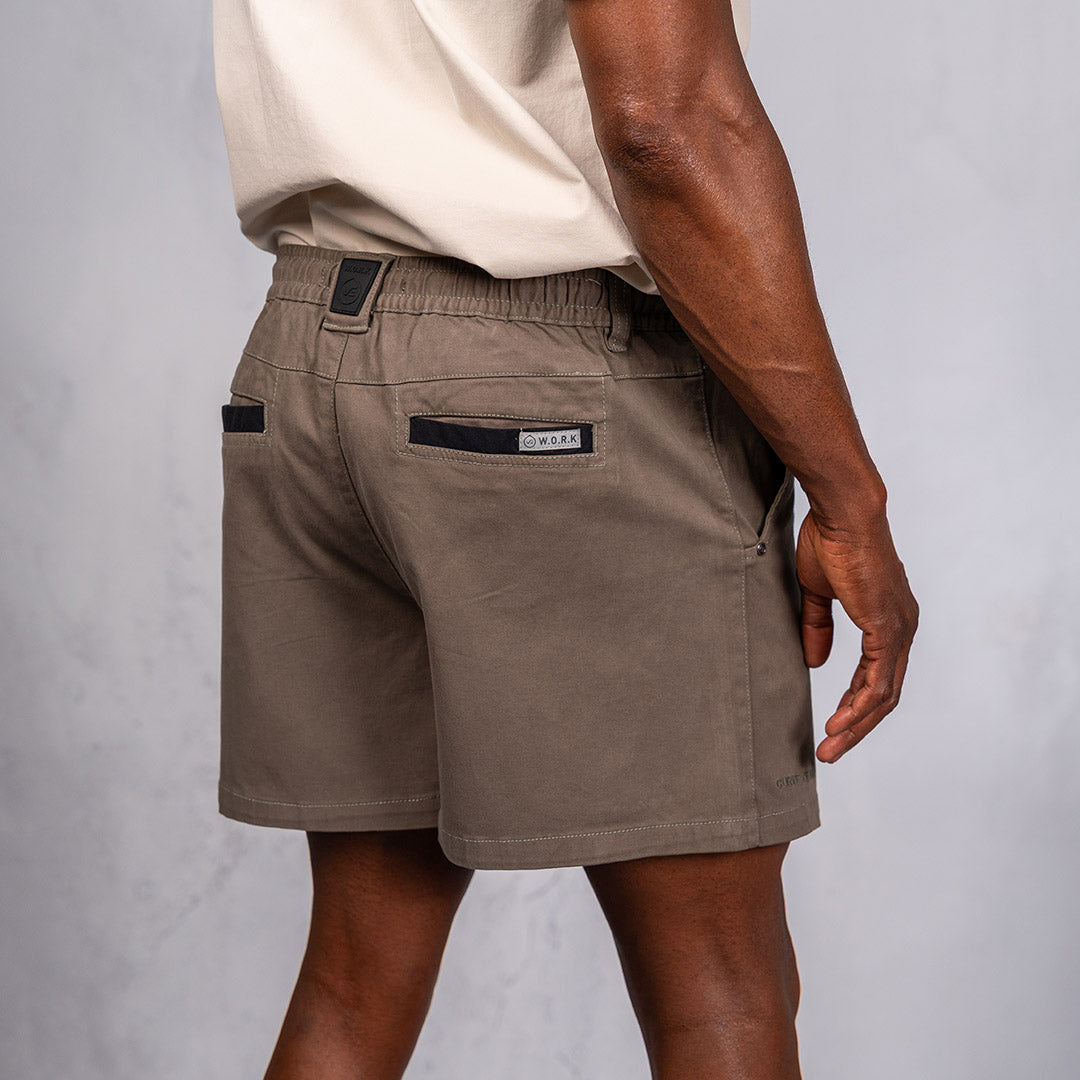 W.O.R.K Traction Cotton Stretch Shorts 4 Inch Olive