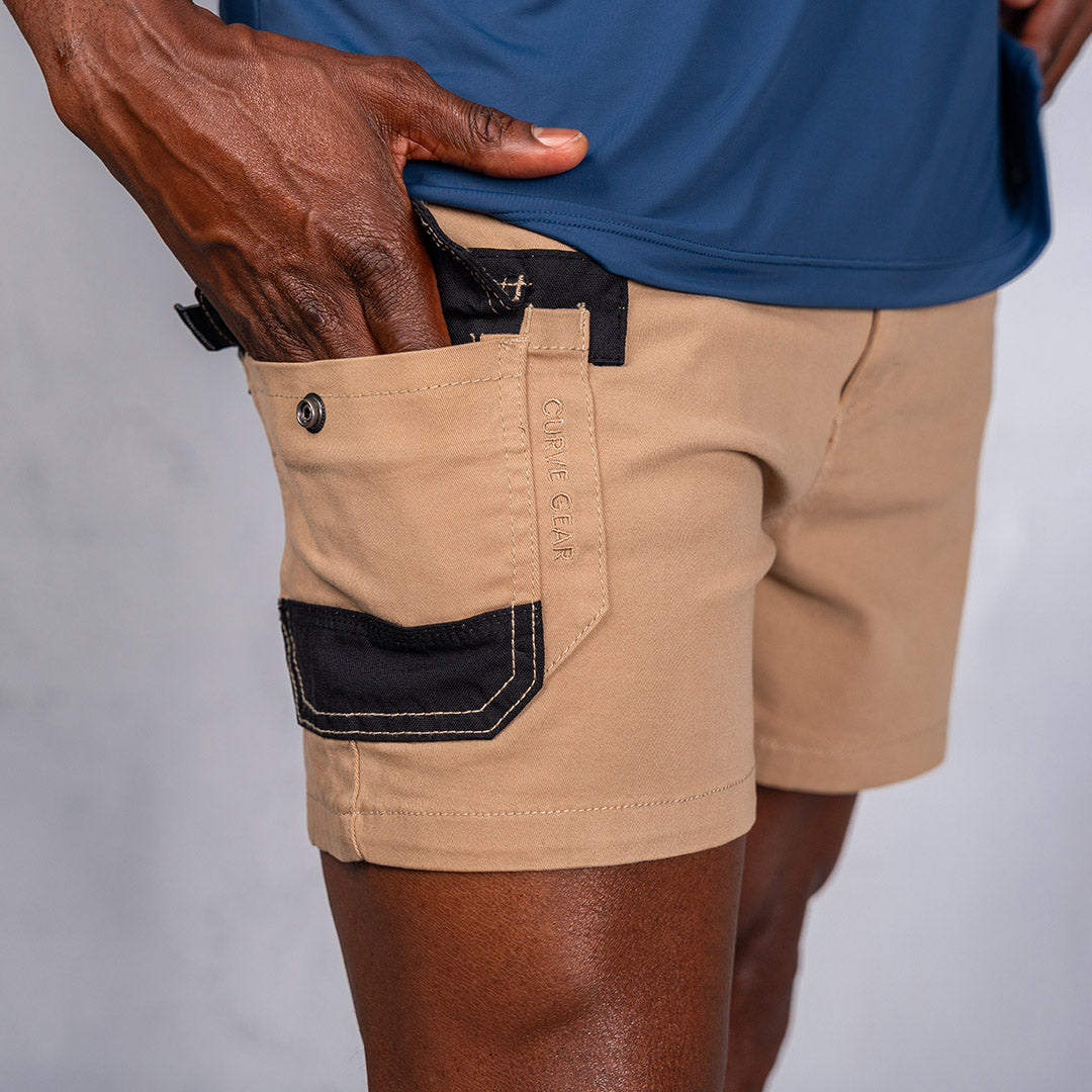W.O.R.K Winch Cotton Stretch Shorts 4 Inch Camel