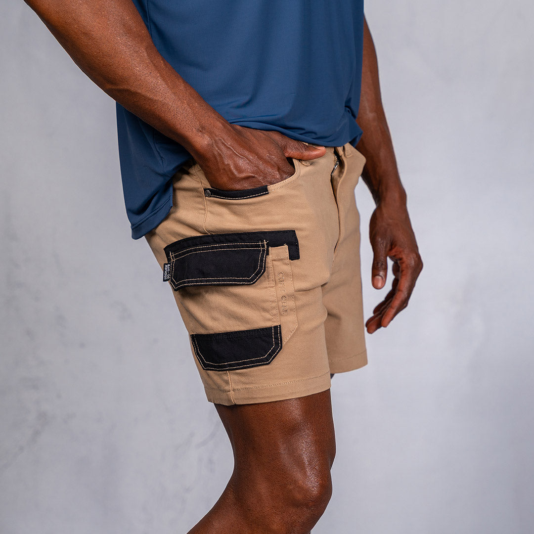 W.O.R.K Winch Cotton Stretch Shorts 4 Inch Camel