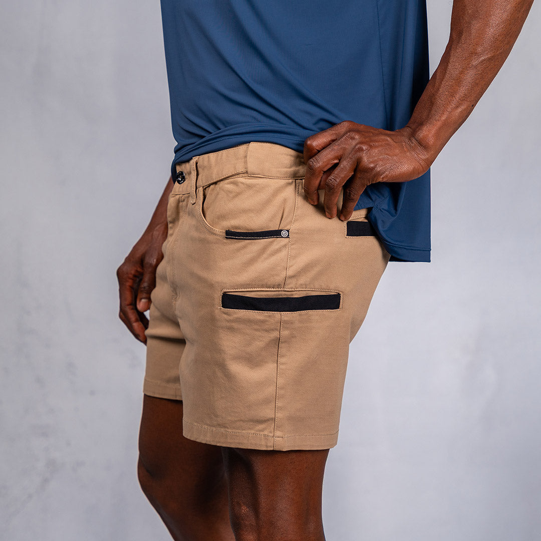 W.O.R.K Winch Cotton Stretch Shorts 4 Inch Camel