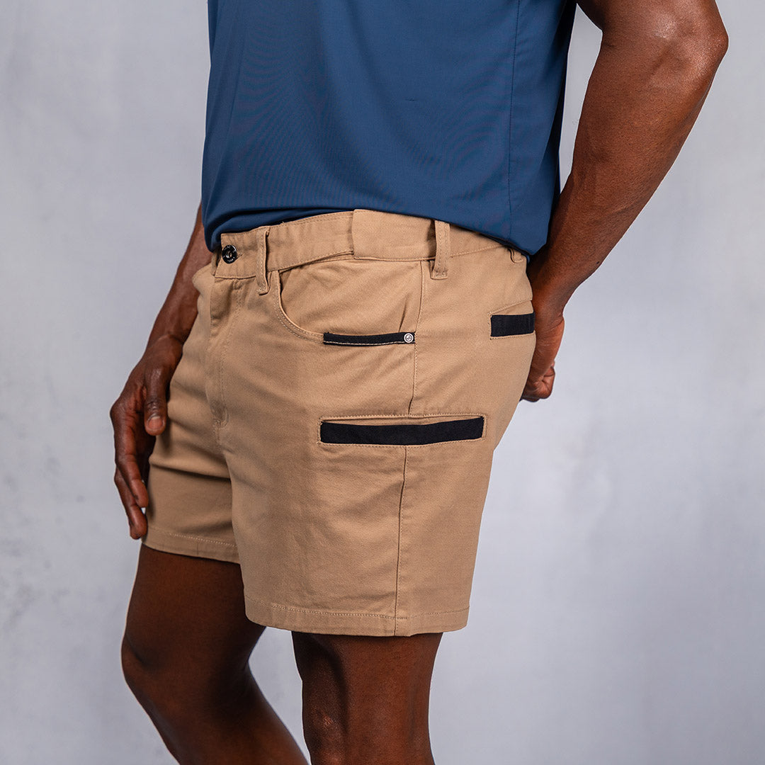 W.O.R.K Winch Cotton Stretch Shorts 4 Inch Camel