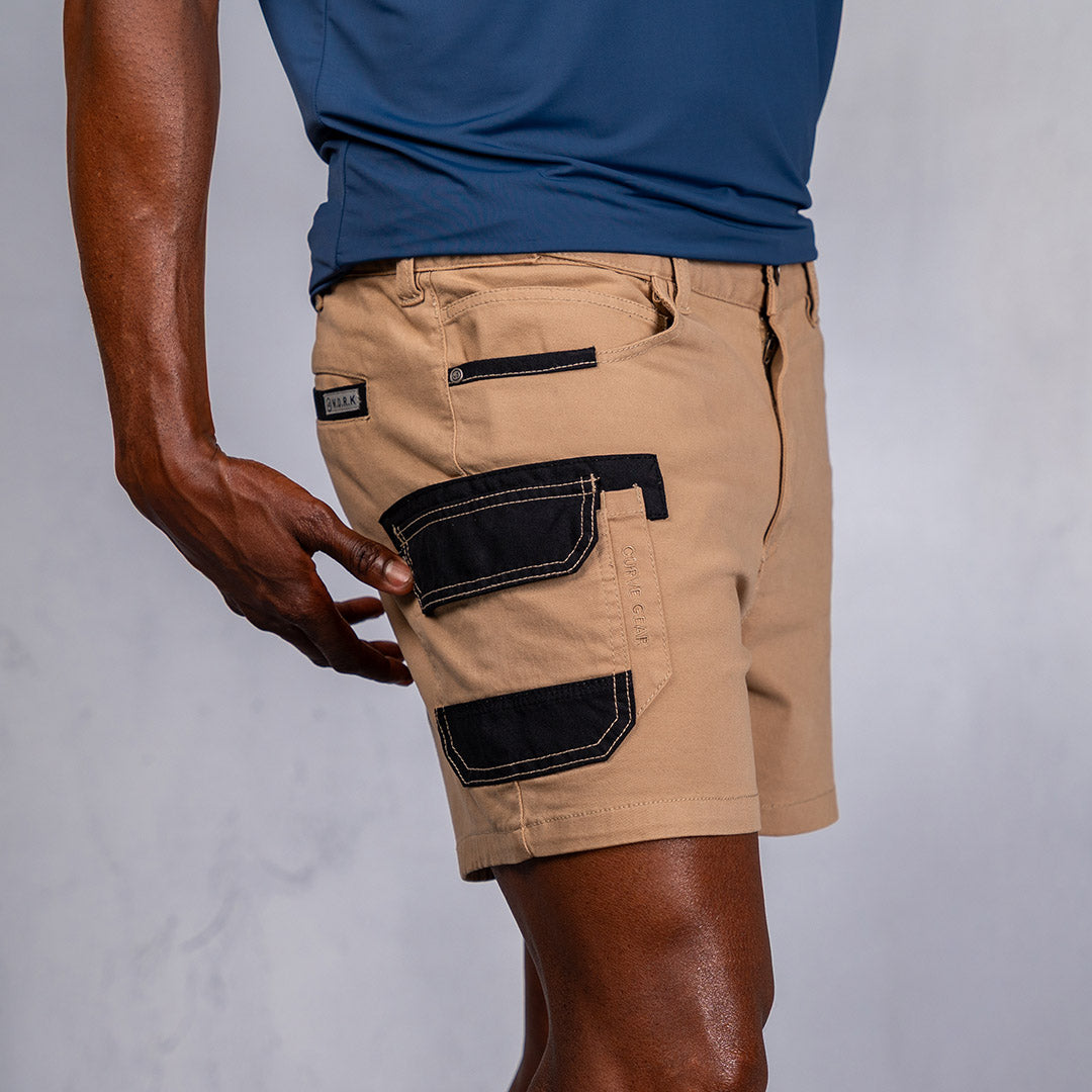 W.O.R.K Winch Cotton Stretch Shorts 4 Inch Camel