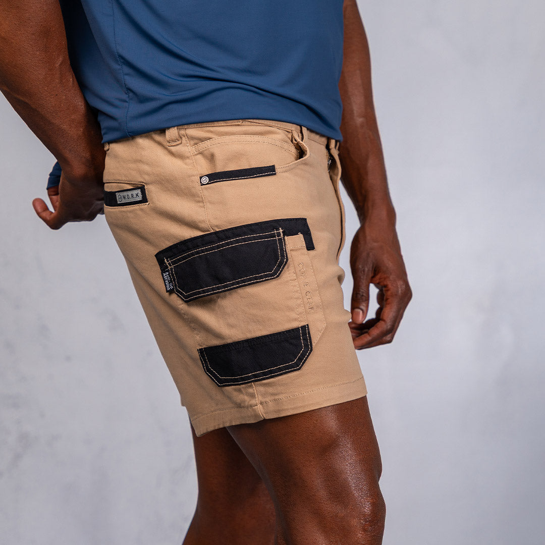 W.O.R.K Winch Cotton Stretch Shorts 4 Inch Camel
