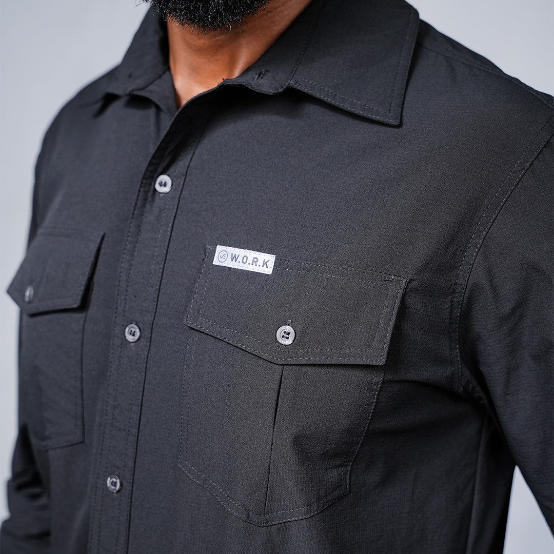 W.O.R.K Ripstop 4 Way Stretch L/Sleeve Shirt Black