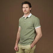 Elite Rugby Polo Olive & Cream Stripe