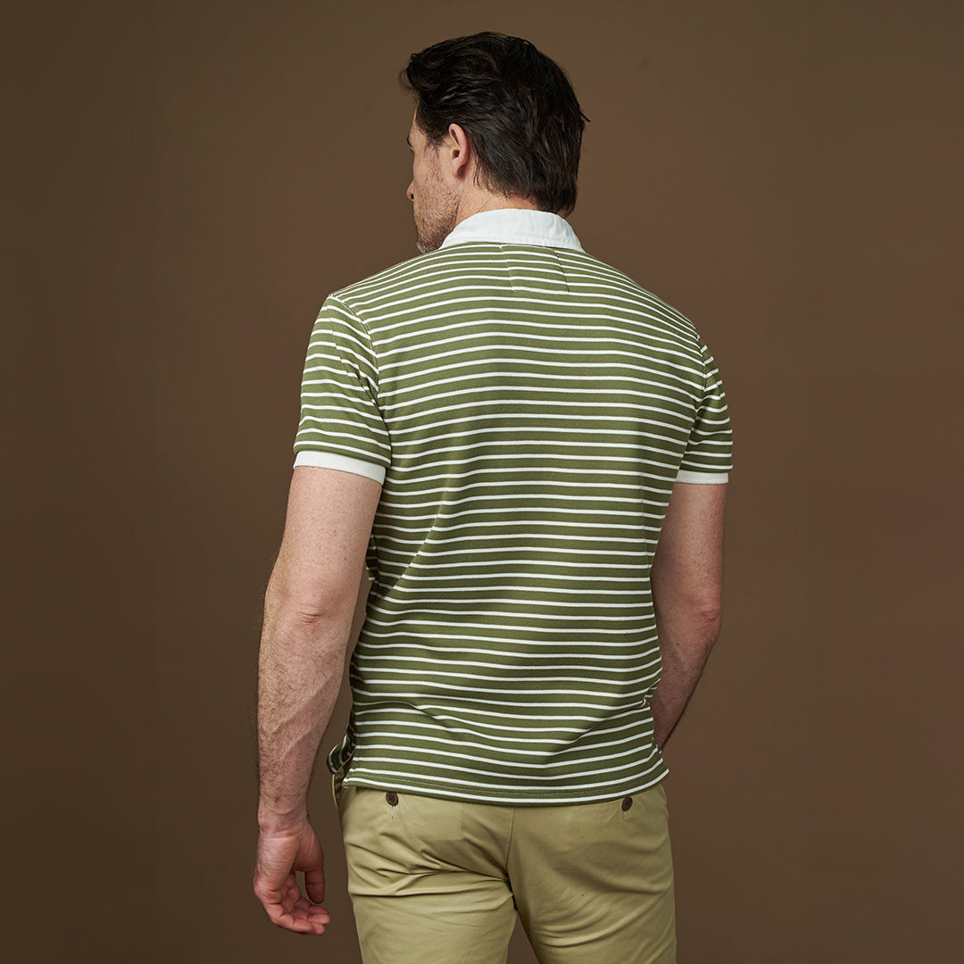Elite Rugby Polo Olive & Cream Stripe