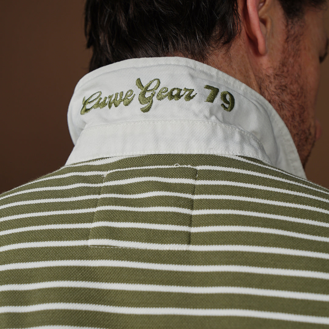Elite Rugby Polo Olive & Cream Stripe