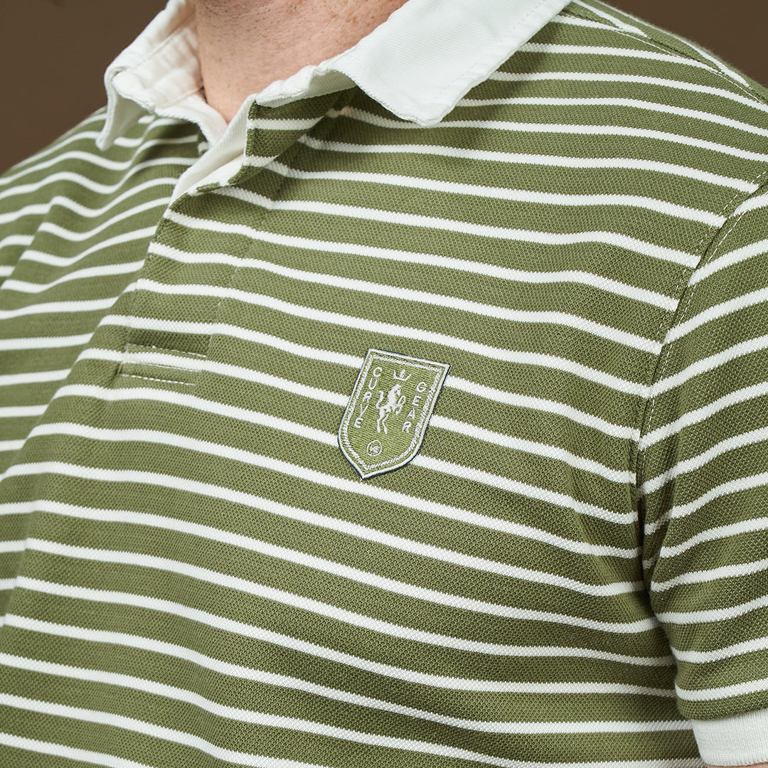 Elite Rugby Polo Olive & Cream Stripe