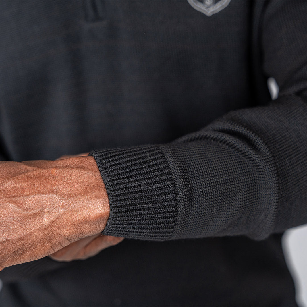 100% Merino Wool 1/4 Zip Knitwear Black