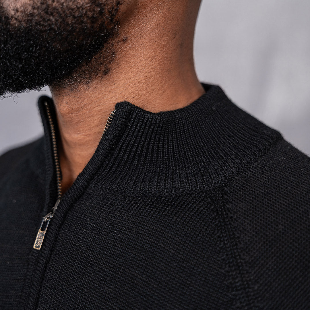100% Merino Wool 1/4 Zip Knitwear Black