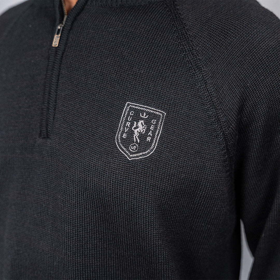 100% Merino Wool 1/4 Zip Knitwear Black