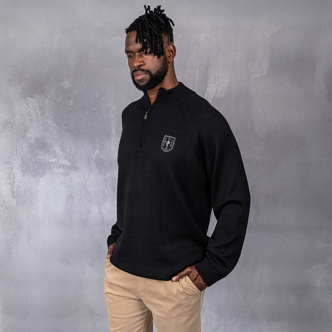 100% Merino Wool 1/4 Zip Knitwear Black