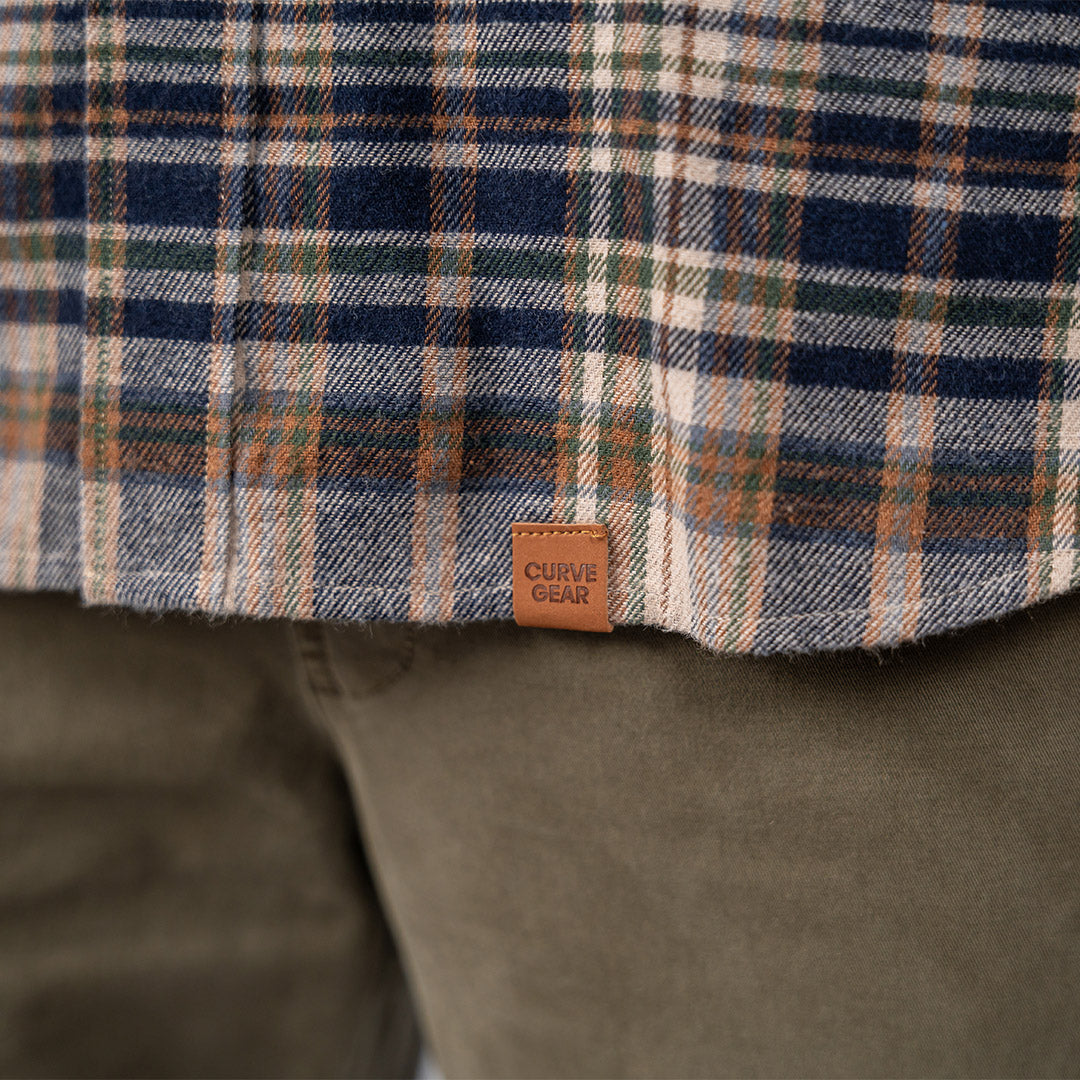 Drill Flannel Long Sleeve Shirt Navy & Green Check