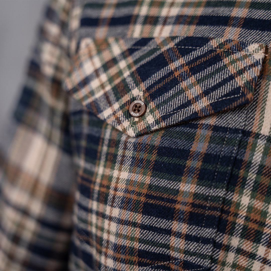 Drill Flannel Long Sleeve Shirt Navy & Green Check