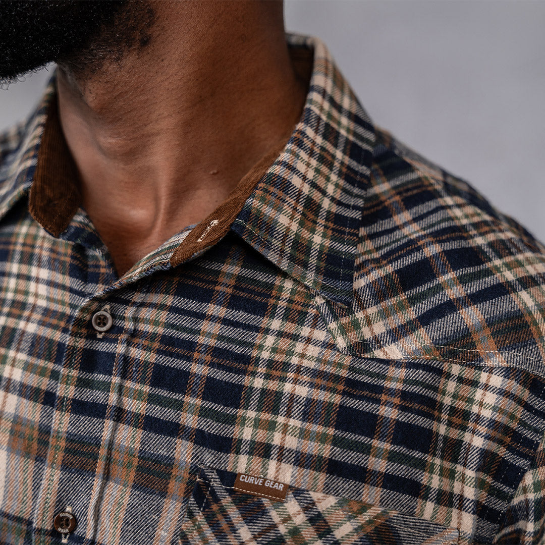 Drill Flannel Long Sleeve Shirt Navy & Green Check