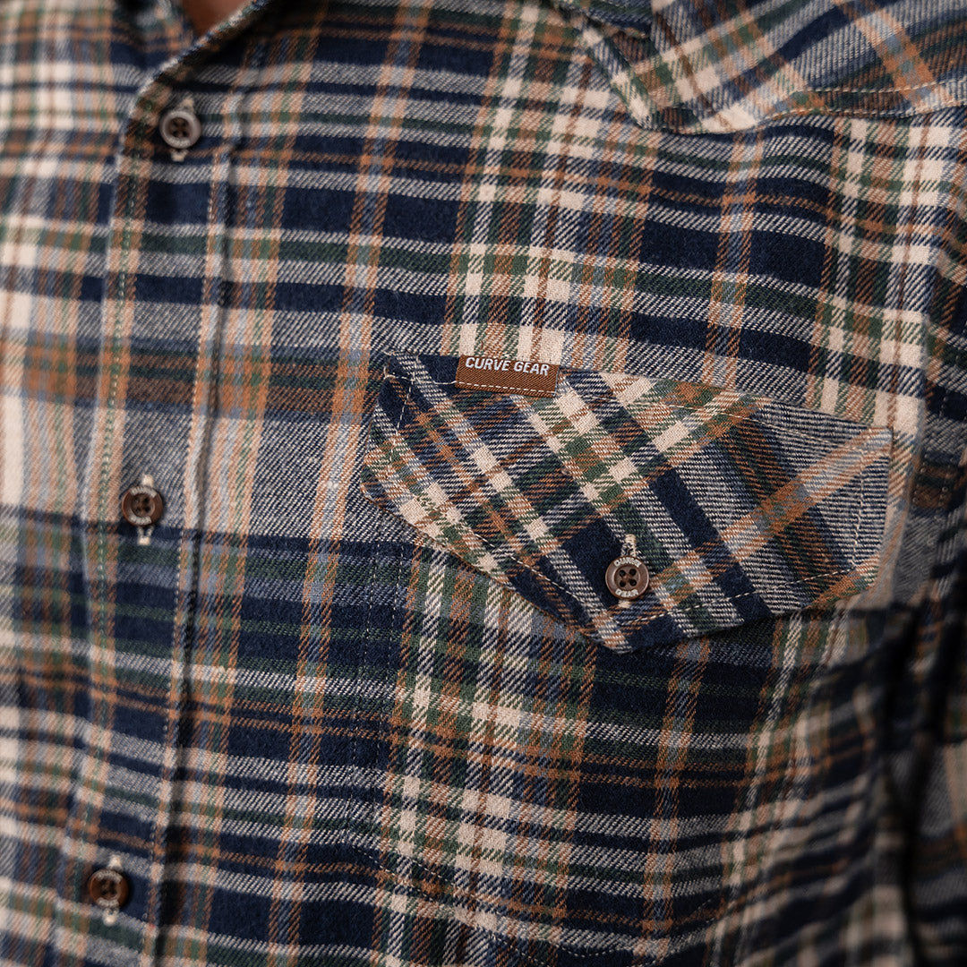 Drill Flannel Long Sleeve Shirt Navy & Green Check