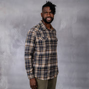 Drill Flannel Long Sleeve Shirt Navy & Green Check