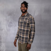 Drill Flannel Long Sleeve Shirt Navy & Green Check