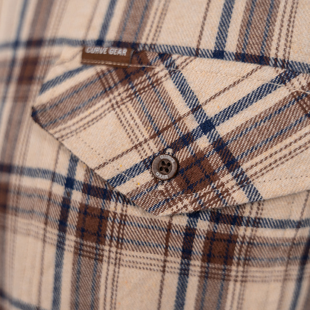 Drill Flannel Long Sleeve Shirt Stone & Brown Check