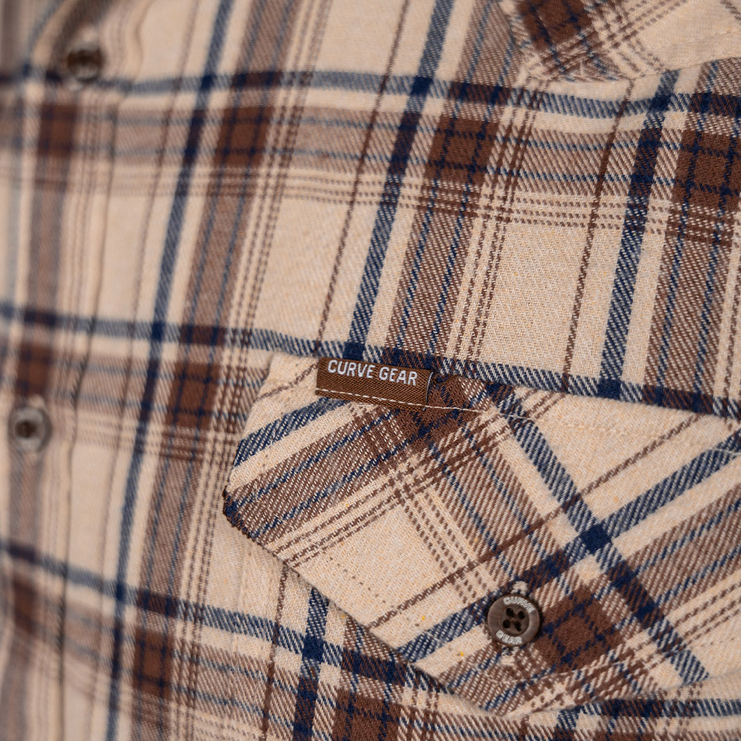 Drill Flannel Long Sleeve Shirt Stone & Brown Check