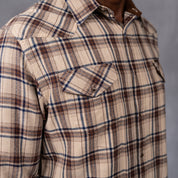 Drill Flannel Long Sleeve Shirt Stone & Brown Check