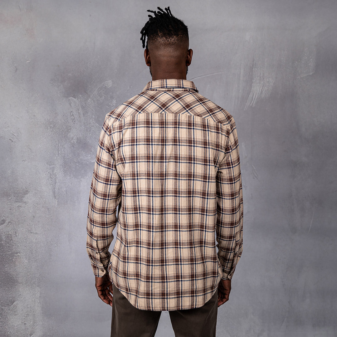 Drill Flannel Long Sleeve Shirt Stone & Brown Check