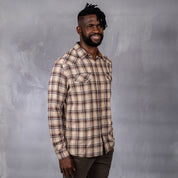 Drill Flannel Long Sleeve Shirt Stone & Brown Check