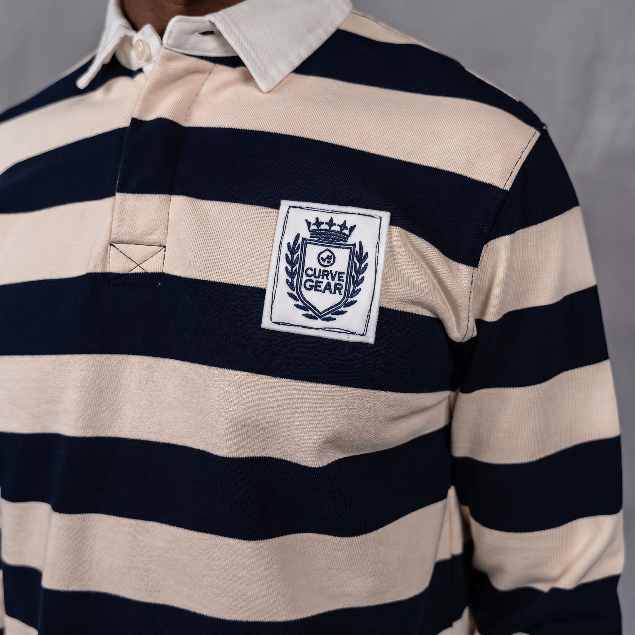 Hero Rugby Polo Navy & Cream Stripe