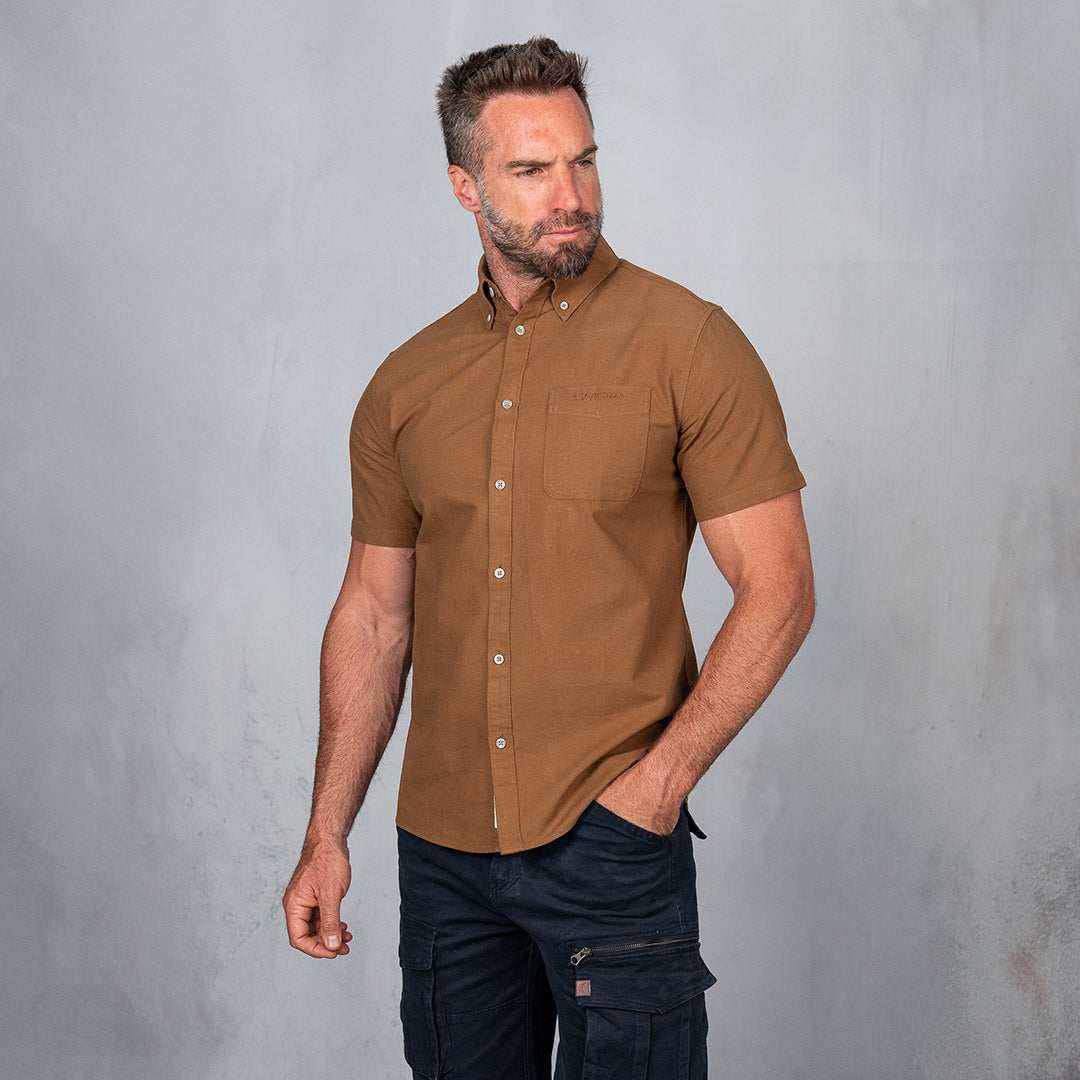 Platinum Cotton Short Sleeve Shirt Khaki Brown
