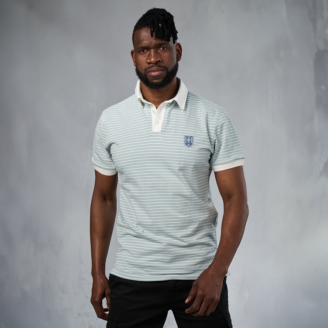 Elite Rugby Polo Aqua & Cream Stripe