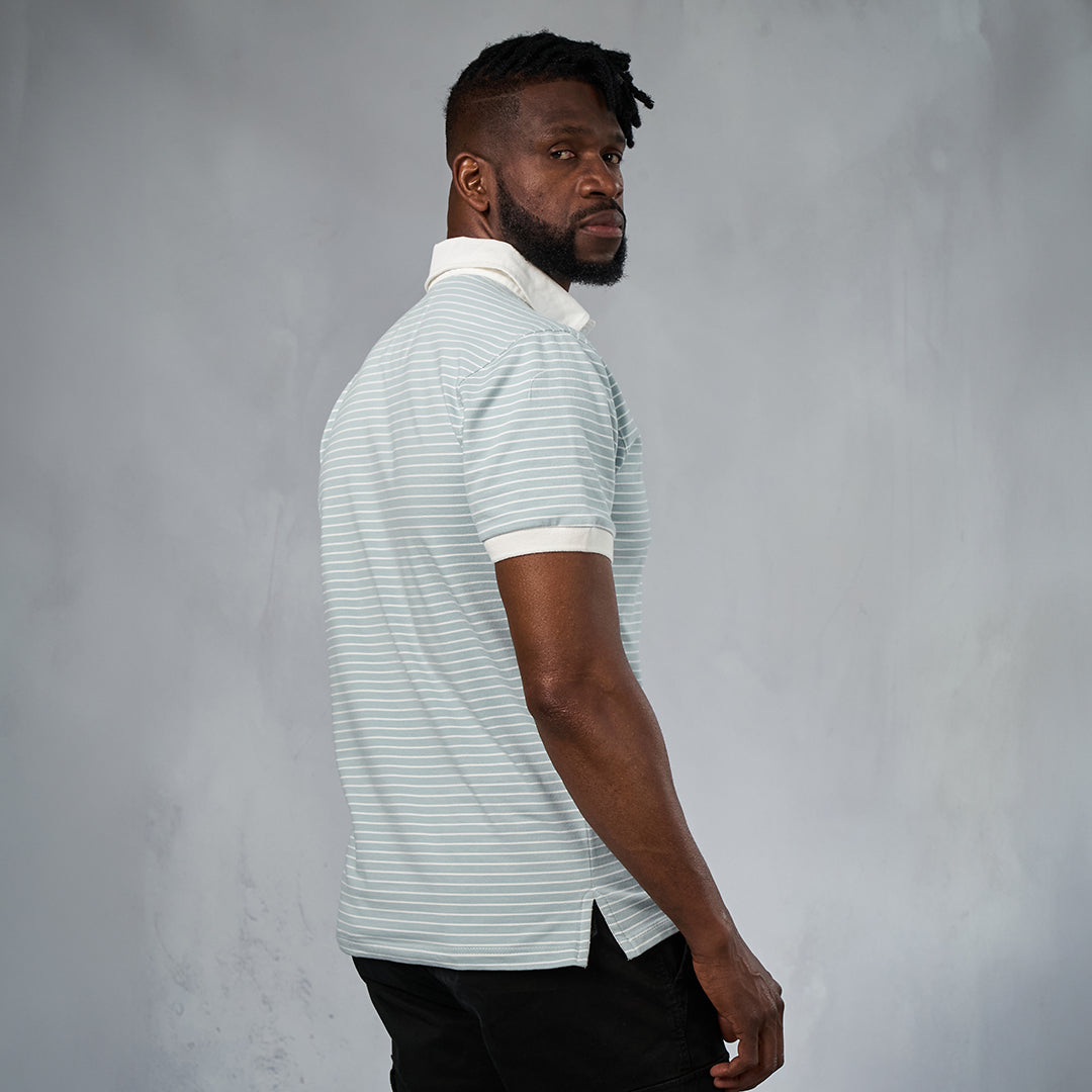 Elite Rugby Polo Aqua & Cream Stripe