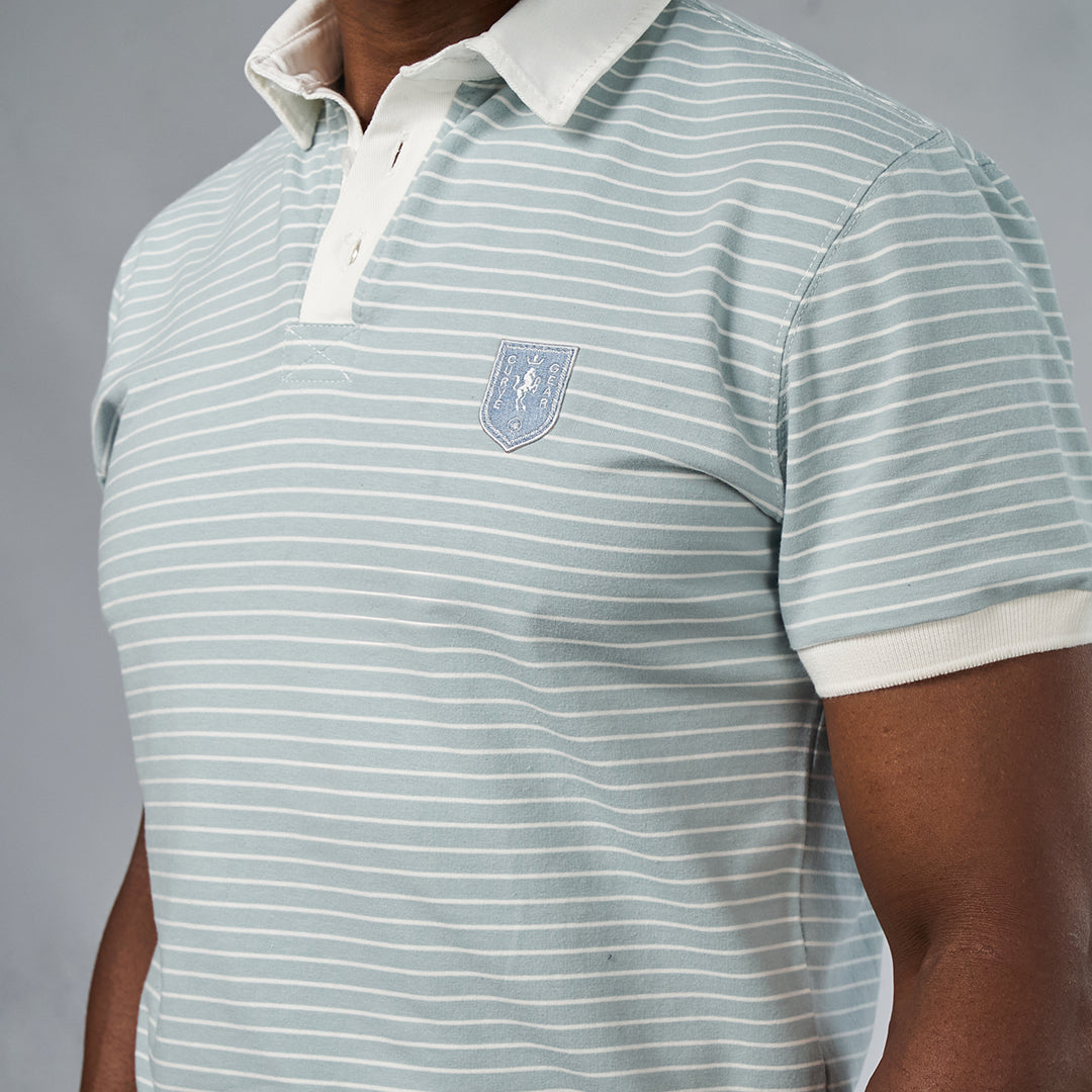 Elite Rugby Polo Aqua & Cream Stripe