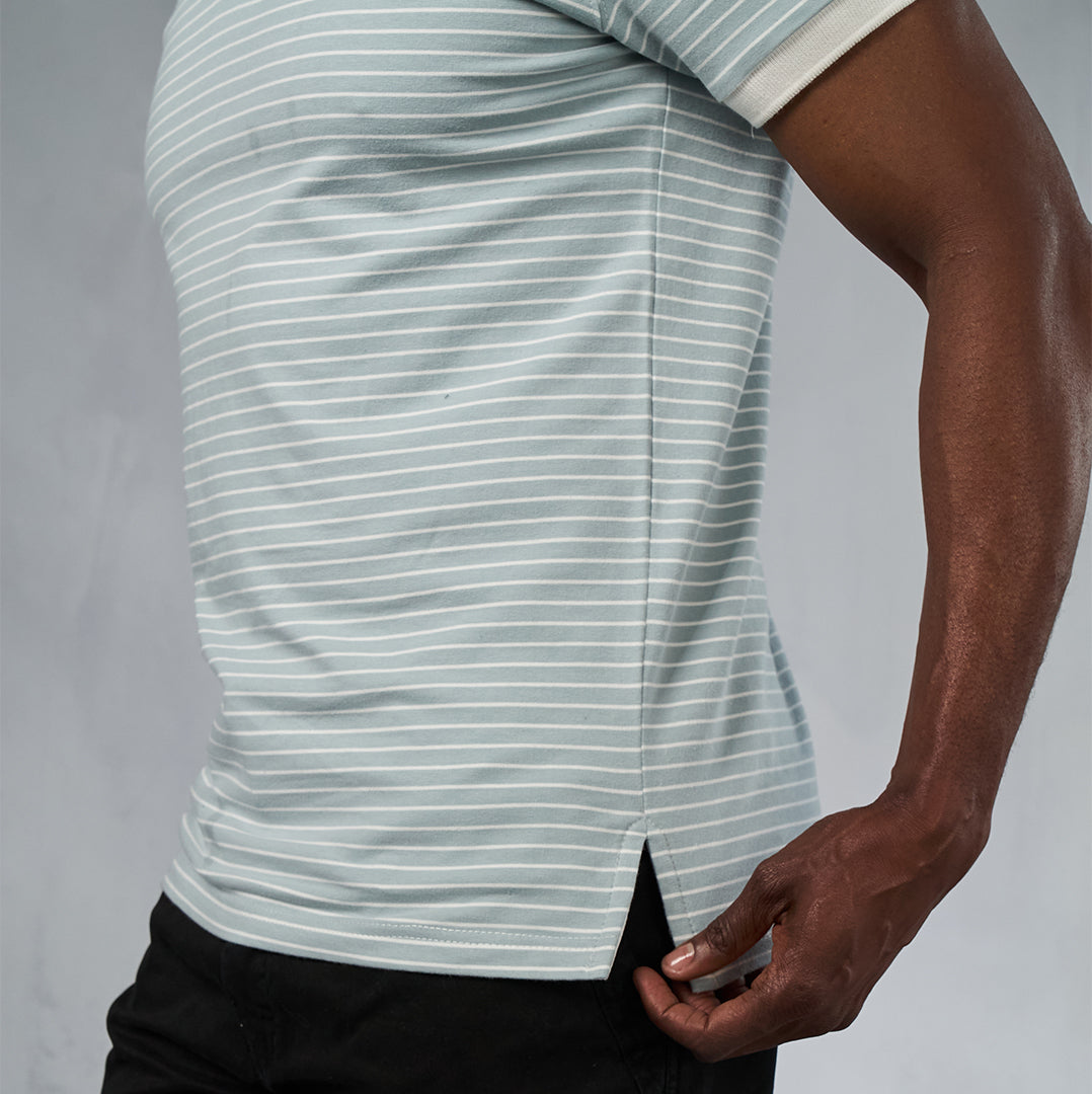 Elite Rugby Polo Aqua & Cream Stripe