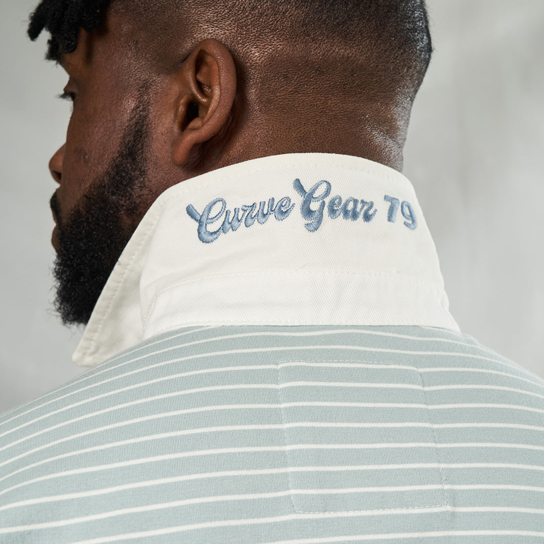 Elite Rugby Polo Aqua & Cream Stripe