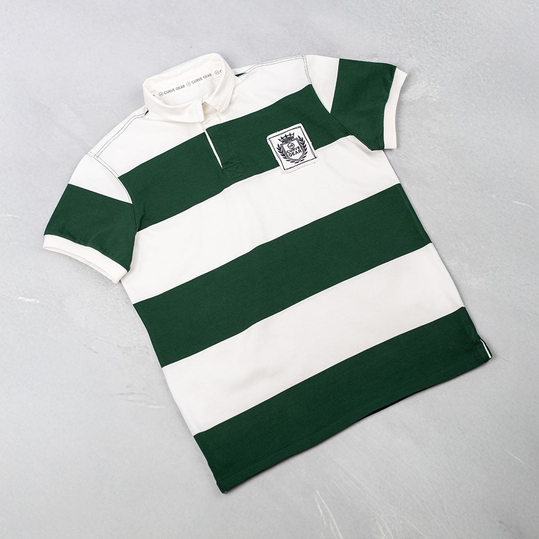 Elite Rugby Polo Bottle Green & Off White