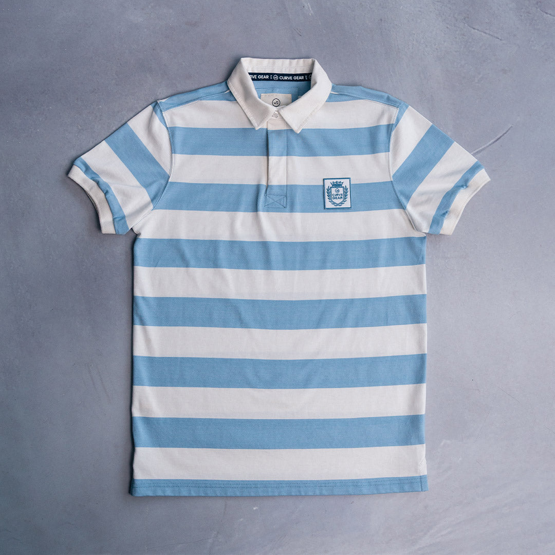 Elite Rugby Polo Light Blue & Off White