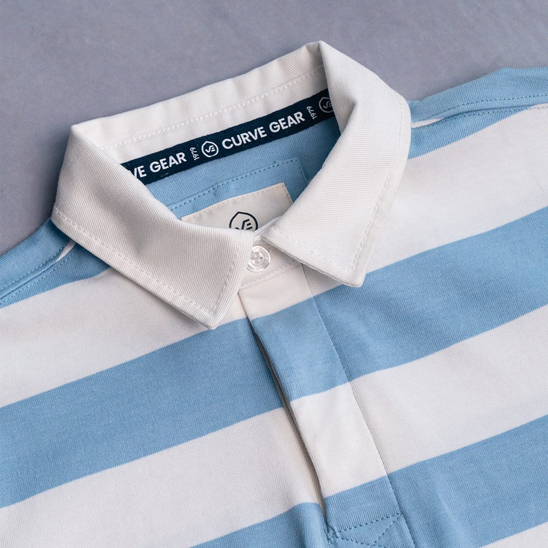 Elite Rugby Polo Light Blue & Off White