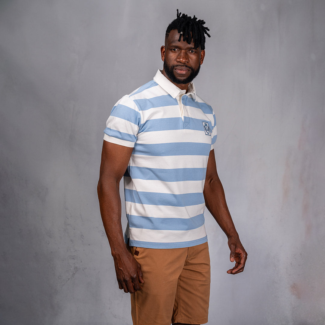 Elite Rugby Polo Light Blue & Off White