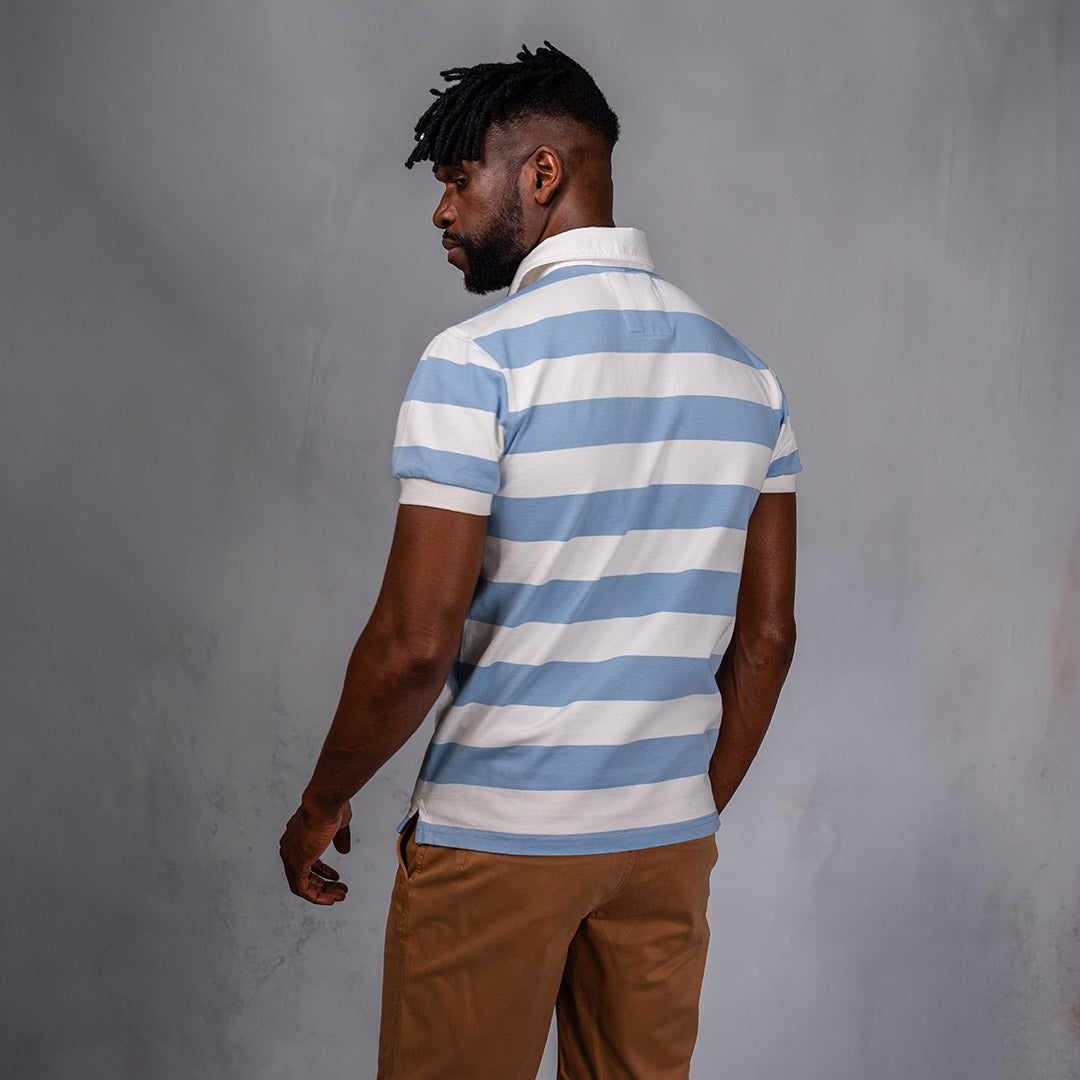 Elite Rugby Polo Light Blue & Off White
