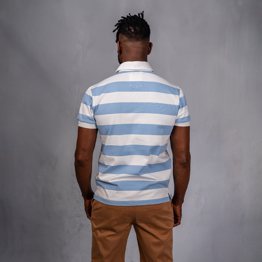 Elite Rugby Polo Light Blue & Off White