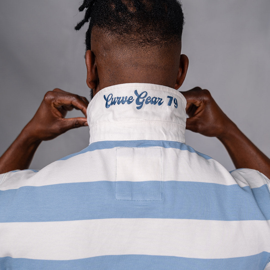 Elite Rugby Polo Light Blue & Off White