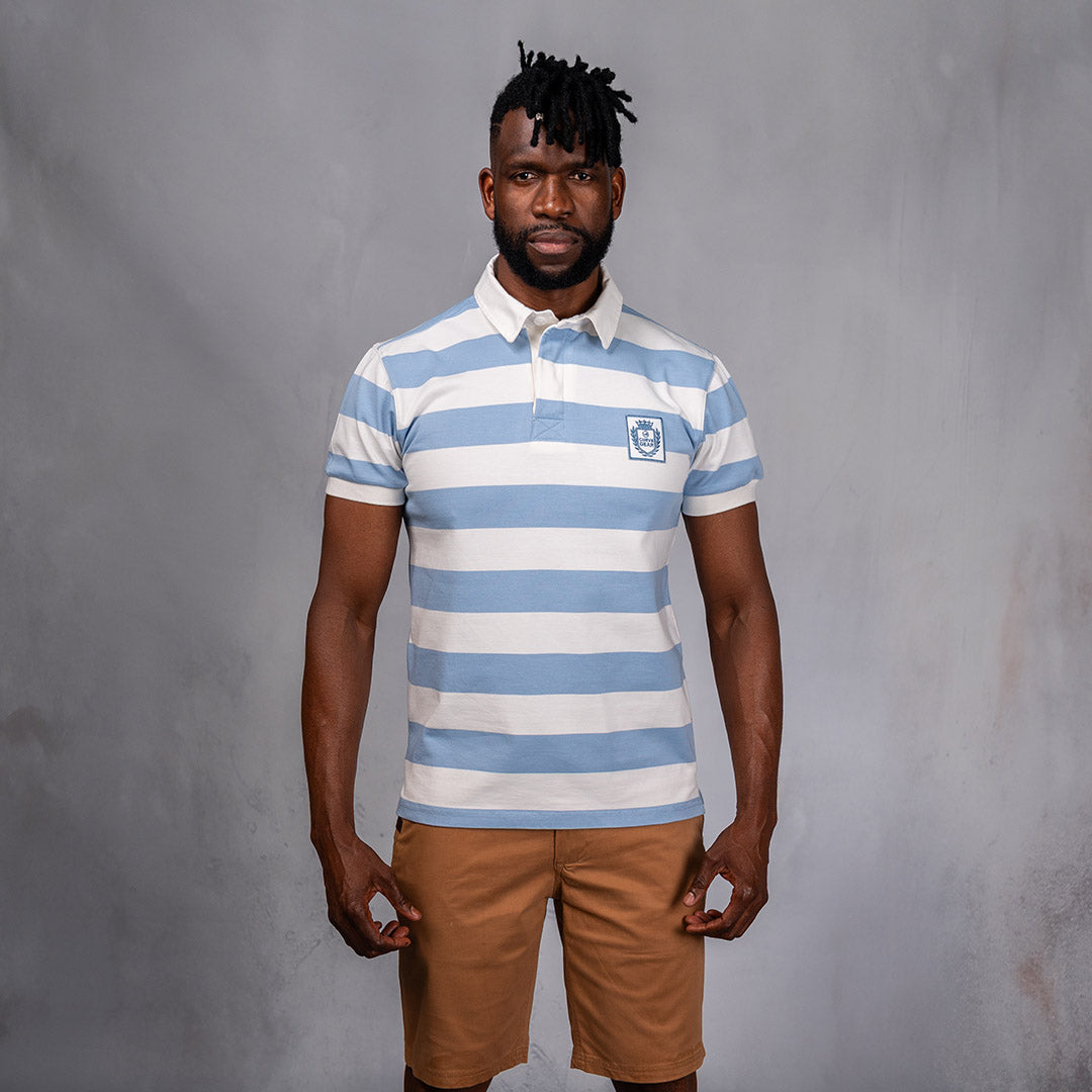 Elite Rugby Polo Light Blue & Off White