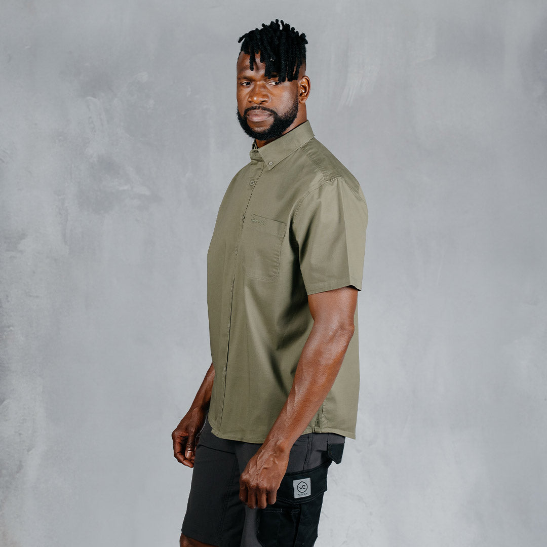 W.O.R.K Cotton Stretch S/Sleeve Shirt Olive
