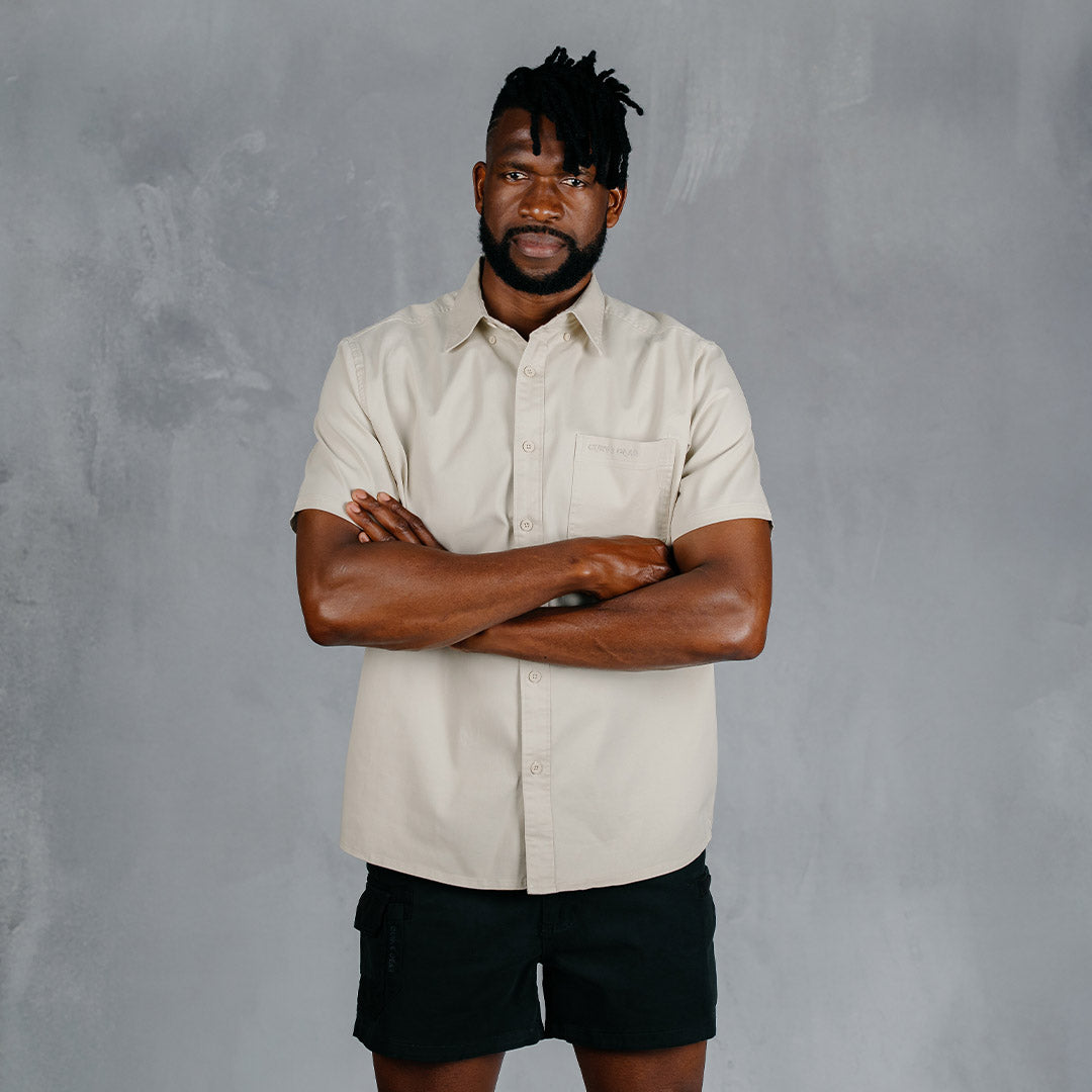 W.O.R.K Cotton Stretch S/Sleeve Shirt Stone