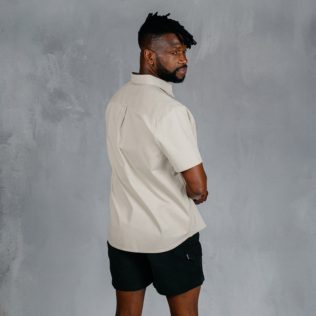 W.O.R.K Cotton Stretch S/Sleeve Shirt Stone